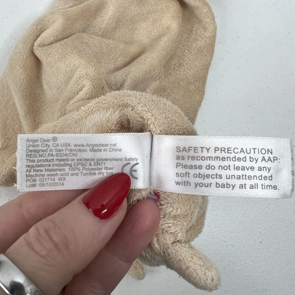 Angel Dear‎ Lovey Baby Security Blanket Plush Brown Tan Puppy Embroidered Face